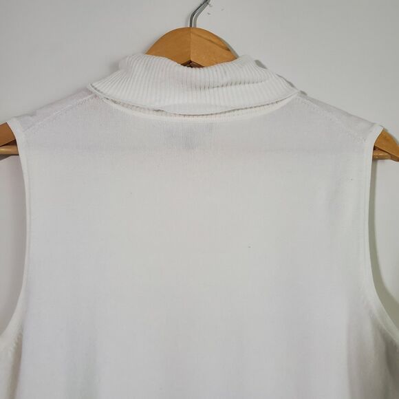 Cable & Gauge Sweater Large White Turtleneck Sleeveless Capsule Wardrobe Minimal - Picture 6 of 12